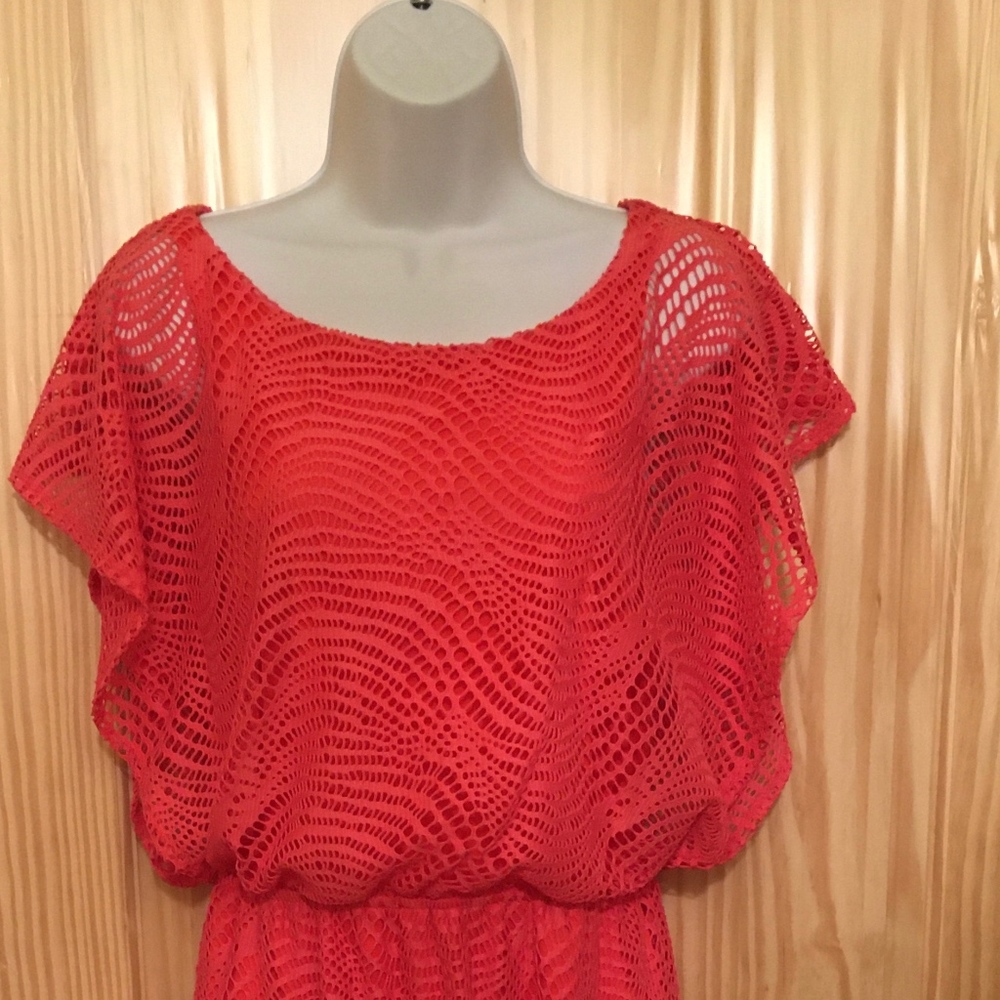 Lace Chic Coral Dress w/ Fringe Bottom